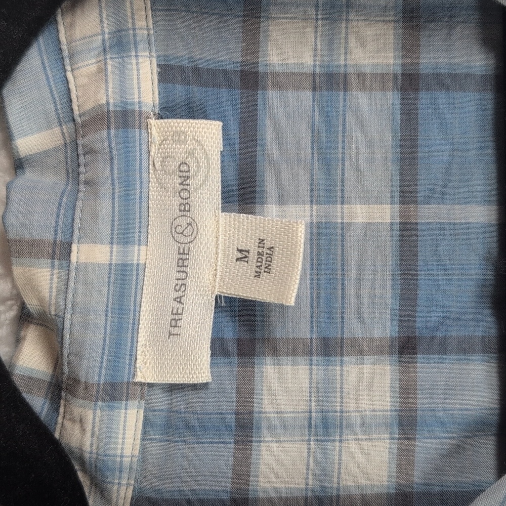 428-Nwot Treasure & Bond Light Blue Plaid Casual Shirt Oversized - Picture 3 of 7